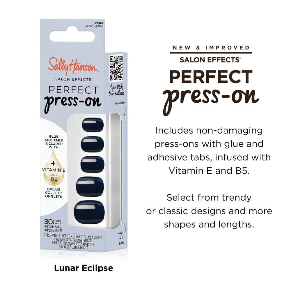 Sally Hansen Instant Cuticle Remover & Salon Effects Lunar Eclipse Press On Nails Kit - 15 Second Cuticle Gel with Aloe & 30 Nail Designs with Nail Glue