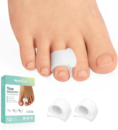 Welnove Toe Separator for Overlapping Toes - 12 PackToe Spacers for Bunions - Toe Corrector for Hammer Toes, Realign Crooked Toes - Preventing Rubbing Relieve Pressure (Small, White)