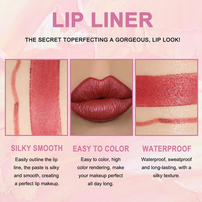 Kaely 2-in-1 Mauve Red Metallic Lip Liner & Lipstick Set Kit for Women, Lips Kit with Lip Liner Lip Stains Long Lasting Waterproof 24 Hour Lipstick and Lip Liners Combo Lipliners Pencil Set 08