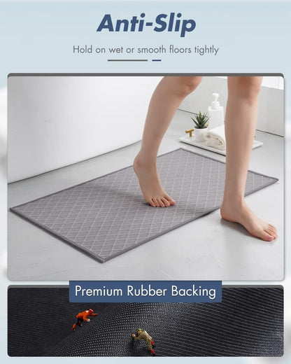 AMOAMI Ultra Thin Bathroom Rugs, Rubber Backed Bath Mats for Bathroom Non Slip, Absorbent Bathroom Mat for Floor, Shower, Sink (Grey, 24"x35")