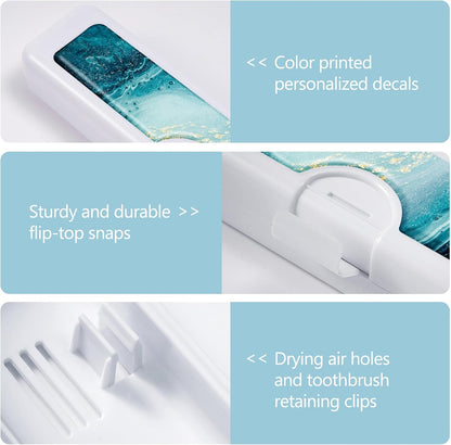 2 Pcs Toothbrush Travel Case - Colorful Pattern, Holder and Covers for Toothbrushes, Includes Tongue Scraper Case