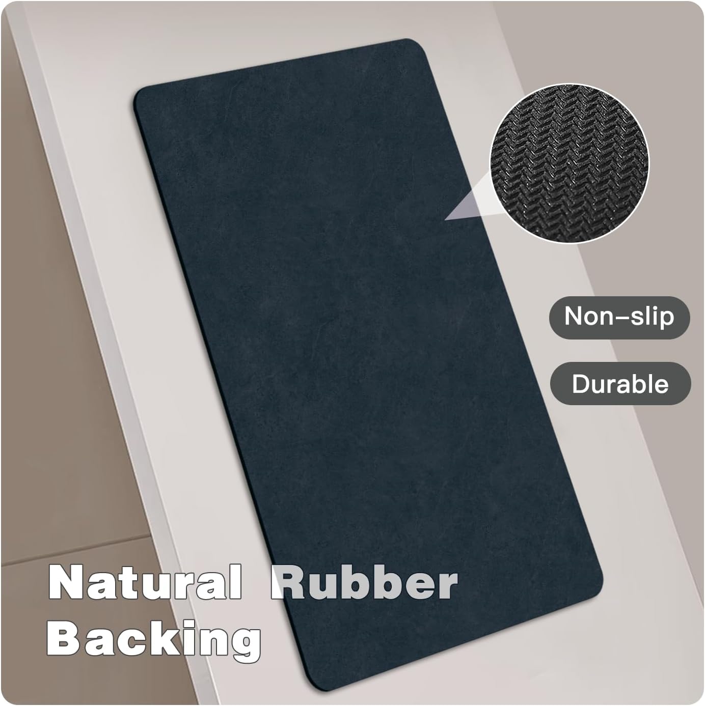 Small Bathroom Mat Quick Dry, Bathroom Rugs Non Slip Washable Thin Absorbent Bath Mat Fits Under Door 12"x12"/1'x1' Navy Blue