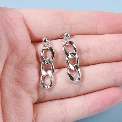 Punk Link Chain Earrings Silver Cable Link Earrings Curb Chain Drop Earrings Minimalist Statement Earrings Jewelry for Women and Girls Gifts