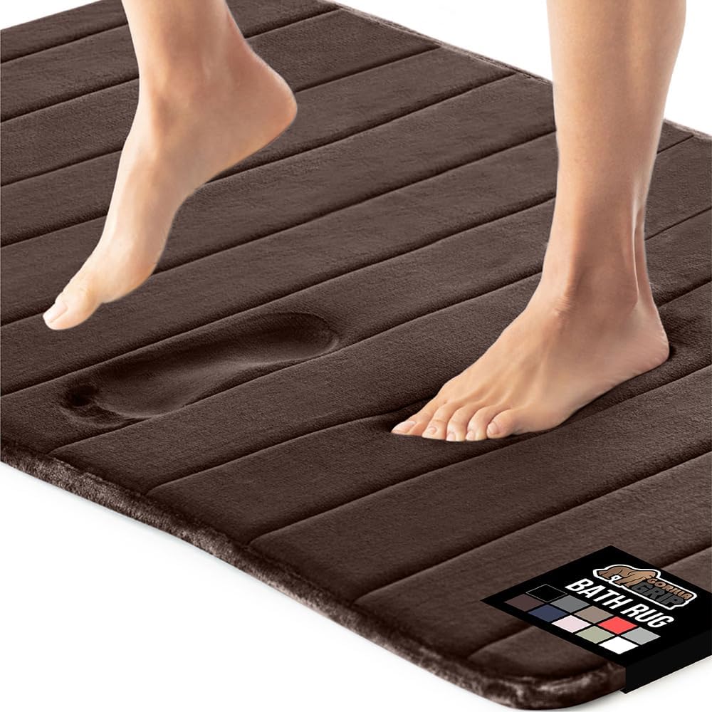 GORILLA GRIP Memory Foam Bath Mat, Soft Absorbent US Designed Bathroom Rug, Gripping Dots Machine Washable Bathmat, Cushioned Floor Mats, Shower Sink Rugs Room Décor Accessories, 36x24 Brown