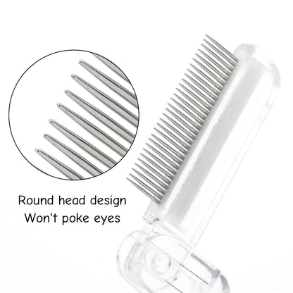 G2PLUS 2PCS Folding Eyelash Comb, Eyelash Separator Tool, White Eyebrow Comb Metal Teeth, Eyelash Brush Tool for Lash & Brow