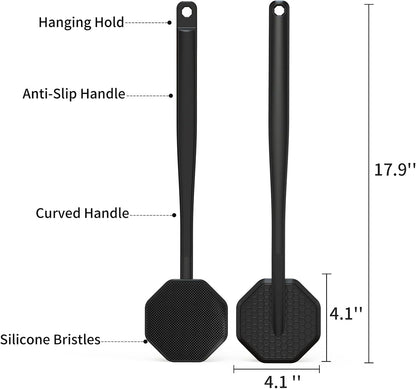 iTokGoK® Premium Silver-Infused Silicone Back Scrubber with Long Handle Back Brush for Shower,Back Brush Long Handle for Men and Women,Ergonomic No-Slip Handle, Long-Lasting (Black)