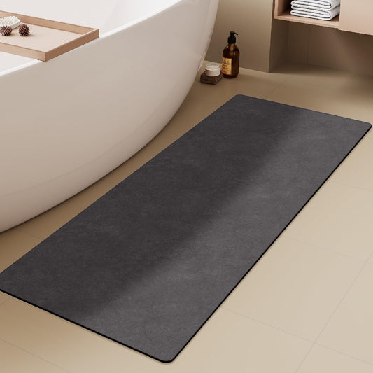 Bath Mat, Bathroom Rugs Non Slip Washable Thin Absorbent Quick Dry Bath Mat Fits Under Door Bathroom Floor Mat Perfect for Bath, Shower, or Sink 17"x59" Dark Grey