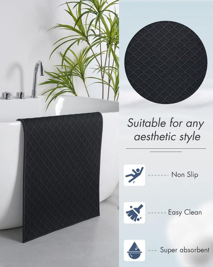 AMOAMI Ultra Thin Bathroom Rugs, Rubber Backed Bath Mats for Bathroom Non Slip, Absorbent Bathroom Mat for Floor, Shower, Sink (Black, 24"x35")