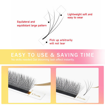 Lash Extensions 4D Eyelash Extensions W Lashes 0.07mm Thickness C Curl Lashes 8mm Soft Lash Trays Pestañas Pelo a Pelo Natural Matte Black False Eyelashes Individual Lashes(W-4D-0.07-C,8mm)