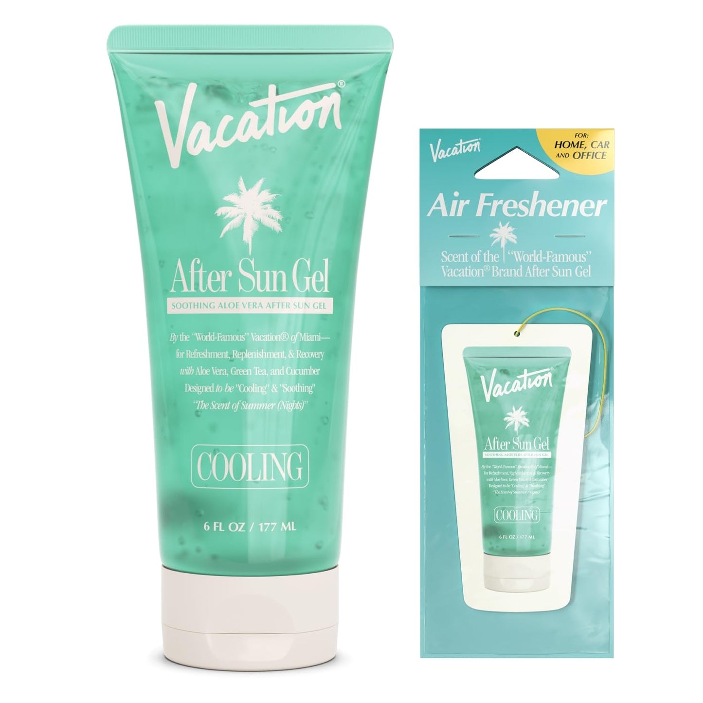 VACATION After Sun Gel & Air Freshener Bundle, Soothing Aloe Vera for Sunburn Relief, Hydrating & Cooling, Non-Sticky Aftersun Care, Alcohol Free, 6 Fl. Oz.