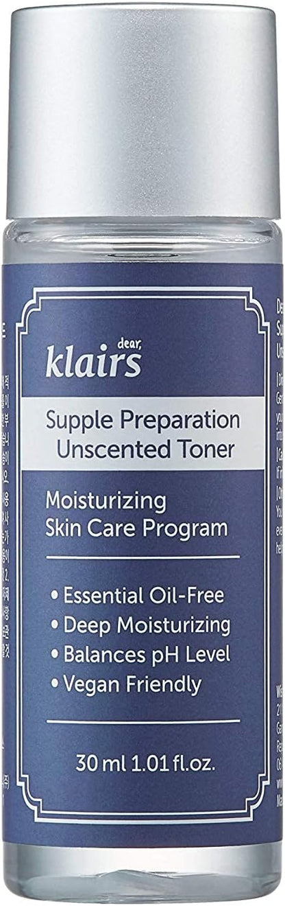 [DearKlairs] Supple Preparation Unscented Toner 1.01 Fl Oz, Soothing, Fast Absorbing, Non-Irritating, Fragrance-Free, Trial Size, K-Routine
