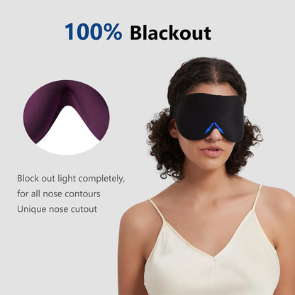 ALASKA BEAR 100% Blackout Sleep Mask for Women and Men, 3D Pillowy Soft Light Blocking Eye Mask with Contoured Eye Cups, Earplugs Set, Purple