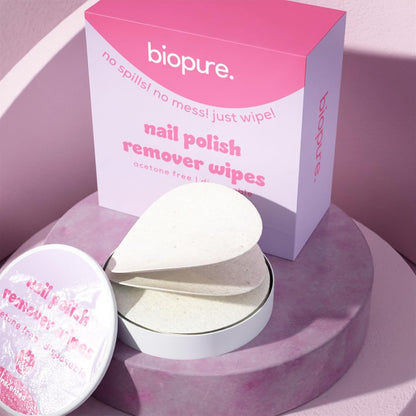 Biopure Nail Polish Remover Wipes Acetone-Free & Non-Toxic – Quick & Easy Nail Polish Removal, Travel-Friendly Disposable Pads w/Sealable Jar (30 Count, Unscented)