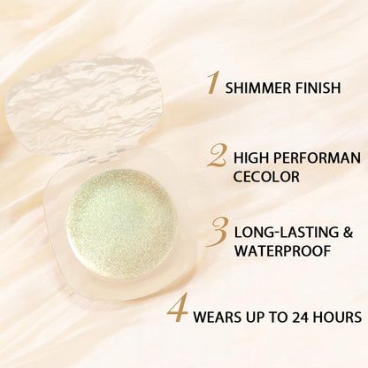 Light Green Cream Glitter Shimmer Metallic Eyeshadow Palette Makeup, Natural Single Mini Instant Holographic Eyeshadow For Women Halloween Birthday Party Wear, Sombras Crema Para Ojos