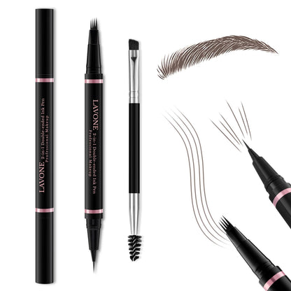 Eyebrow Pencil,2-in-1 Waterproof Eyebrow Pen with 4 Tip Brow Pen and Ultra-Precise Brow Pencil,with Dual-ended Eyebrow Brush,Eyebrow Makeup for Natural Looking Eyebrows - Black Brown