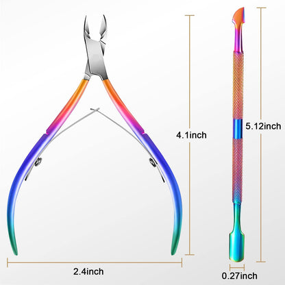 Easkep Cuticle Trimmer with Cuticle Pusher, Cuticle Remover Professional Stainless Steel Cuticle Cutter Nippers Rainbow Sharp Sturdy Pedicure Manicure Tools for Fingernails and Toenails 1