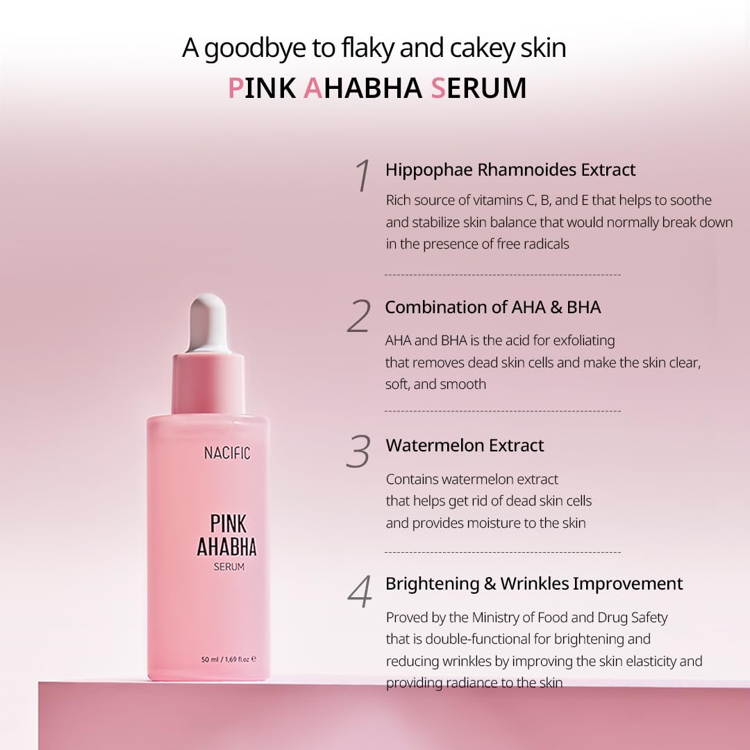 NACIFIC Pink AhaBha Triple Set (Toner 150ml, Serum 50ml, Cream 50ml) AHA, BHA, Watermelon extract Glow Moristurizing Hyaluronic Acid