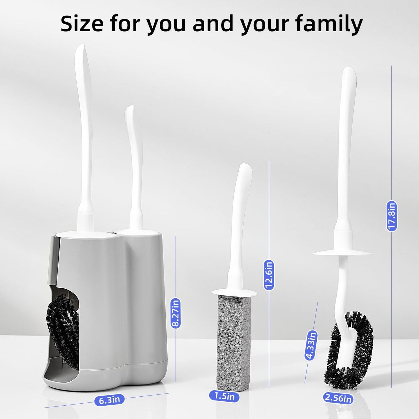 Toilet Brush & Pumice Stone Brush Combo, 2-in-1 Toilet Bowl Brush and Dual-Slot Holder Set, Curved Deep Cleaning Brush & Extended Handle, Compact Size Toilet Cleaner Brush Organizer