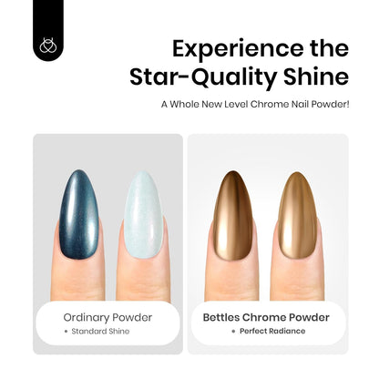 Beetles Gold Chrome Nail Powder, 2 Colors Holographic Chrome Powder Mirror Effect with Nail Brush for DIY Gel Polish Manicure Nail Decoration Glitter