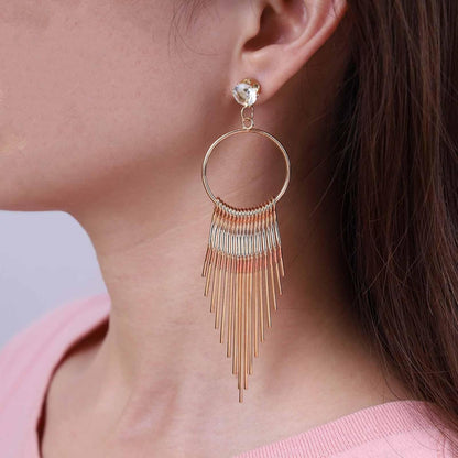 Boho Circle Bar Drop Earrings Hollow Circle Dangle Earrings Gold Chain Tassel Earrings Long Metal Tassel Earrings Jewelry for Women
