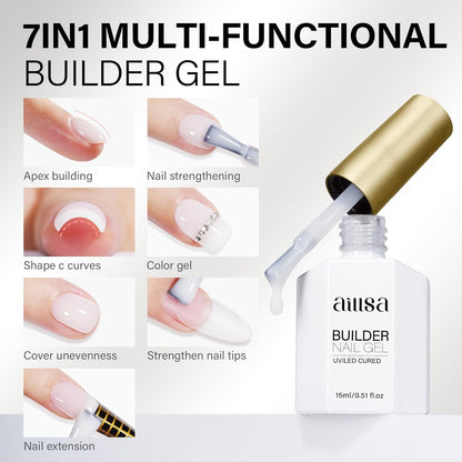 AILLSA Builder Gel for Nails Yogurt White 7 In 1 Hard Gel Polish for Nail Thickening Nude Milky Extension U V Gels Natural Color Strengthener Gels Nails Polish for Nail Art Base Coat Need 0.51 Oz GB07