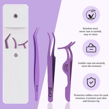 Eyelash Applicator Tool 3 PCS Lash Applicator Tool Kit Lash Tweezers for Eyelash Extensions Application Tool and Removal （Purple,3 PCS）