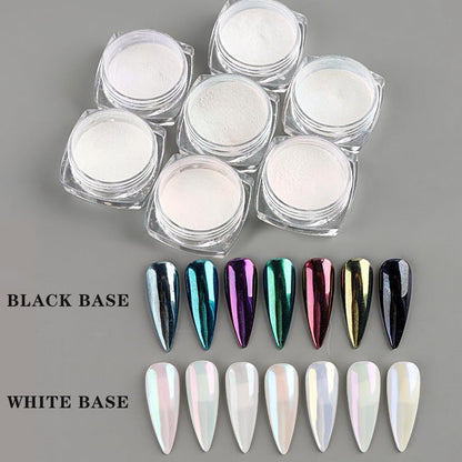 7 Colors Pearl Chrome Nail Powder,Aurora Mermaid Iridescent Powder Set, Metallic Mirror Effect Glitters Pigment for Gel Polish Nail Art Decorations
