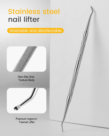 BEZOX Long Metal Nail File, Stainless Steel Fingernail File for Thick and Fungal Nails with Dual-Ended Toenail Lifter – The Ultimate Manicure & Pedicure Tool for Men and Women’s Nail Care - Silver