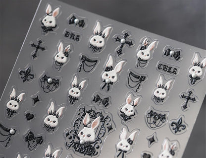 5D Embossed Bunny Nail Stickers Lovely Rabbit Nail Art White Black Nail Decals Cute Stickers for Nails Designs Self Adhesive Nail Art Supplies & Decorations for Women Girls 1 Sheet