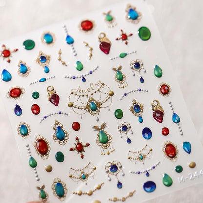 5D Embossed Nail Art Stickers Self-Adhesive Nail Stickers for Nail Art Luxury Bohemia Jewelry Nail Art Decals for Women Nail Supplies Accessories (1, Jewelry)