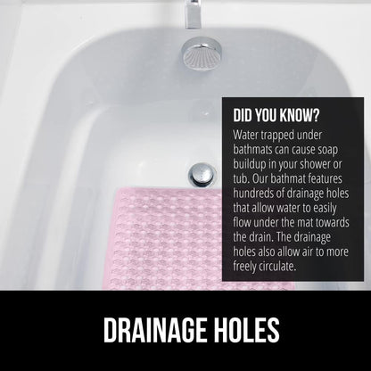 GORILLA GRIP Patented Bath Tub Shower Mat, Machine Washable Bathtub Floor Liner Mats, Suction Cups and Drain Holes to Keep Tubs Clean, Soft on Feet, Bathroom Essentials, 35x16 Inch, Clear Light Pink
