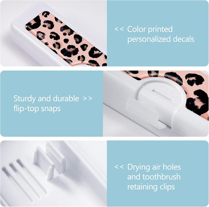 2 Pcs Toothbrush Travel Case - Colorful Pattern, Holder and Covers for Toothbrushes, Includes Tongue Scraper Case