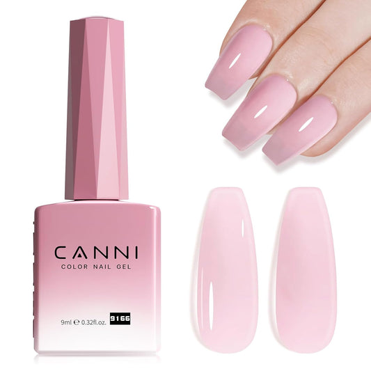 CANNI Soft Pink Jelly Gel Polish – 9ML Translucent Sheer Nude Soak-Off UV/LED Gel Nail Polish for DIY Manicure or Salon Use