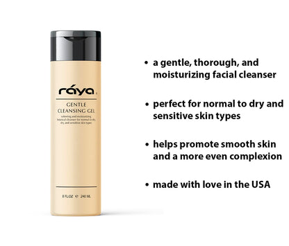 Raya Gentle Facial Cleansing Gel 8 oz (104) | Softening and Moisturizing Botanical Cleanser for Dry and Sensitive Skin| Helps Hydrate Smooth Complexion