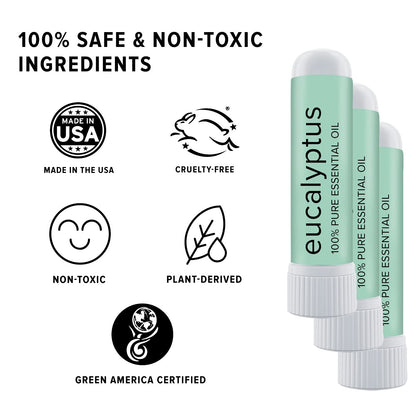 MOXĒ Eucalyptus Essential Oil Nasal Inhaler, Sinus & Congestion Relief, Daily Relaxation, Stress Relief, Therapeutic No-Mess Aromatherapy, Pure and Natural, Made in USA (3 Pack) packaging may vary