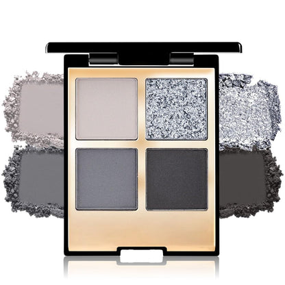 4 Colors Eyeshadow Makeup Palette,Black Gray Natural Neutral Nude Smoke Eye Shadow Palette with Mirror,Long Lasting Naturing-Looking,Waterproof,Travel Size