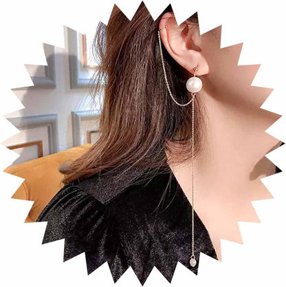 Vintage Long Pearl Drop Earrings Pearl Ear Cuff Chain Earrings Gold Long Tassel Pearl Earrings Pearl Wrap Crawler Earrings Jewelry for Women