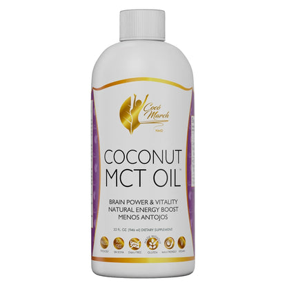 Cocó March N.M.D MCT Oil - Intermittent Fasting Support, Metabolism & Brain Power Boost, Natural Energy from Coconut, Free from Gluten, Dairy, Soy, Vegan & Keto-Friendly, 32 Fl Oz