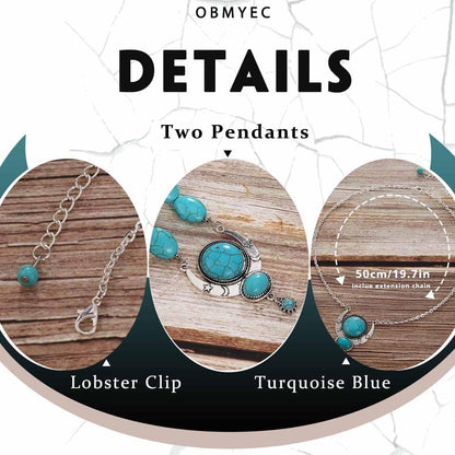 Y2K Necklace Puffy Turquoise Beaded Necklaces Pendant Boho Necklace Leather Choker Wrap Necklaces Jewelry for Women