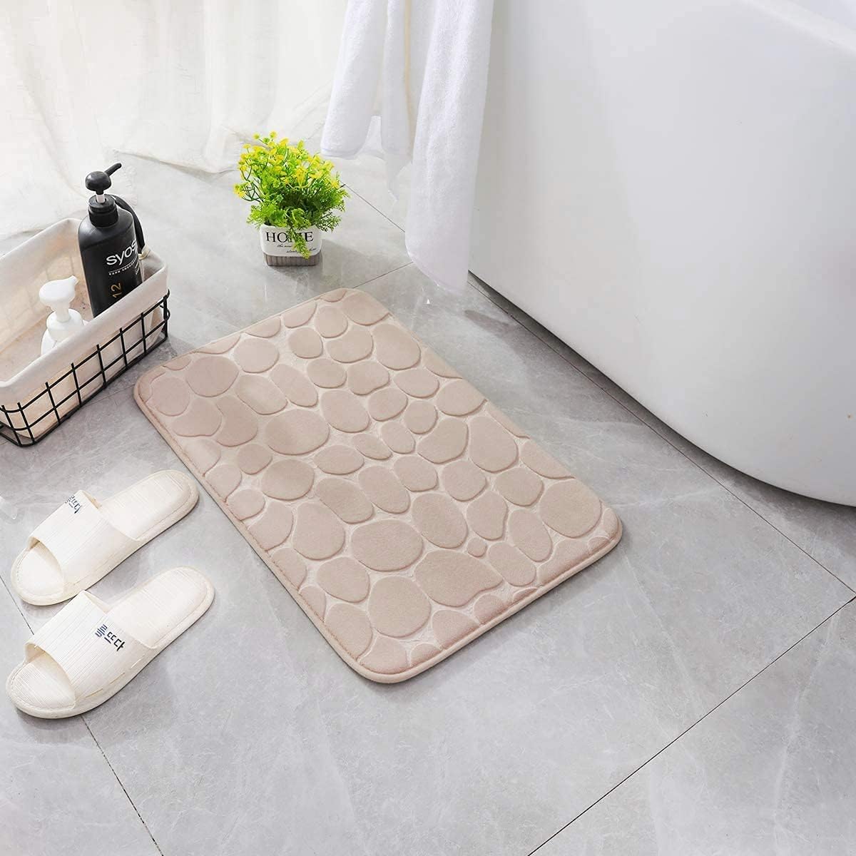 YIHOUSE Memory Foam Bath Mat Cobblestone Bathroom Rugs Super Water Absorbent Bath Mats for Bathroom Machine Washable Bath Rugs(17x24,Khaki)