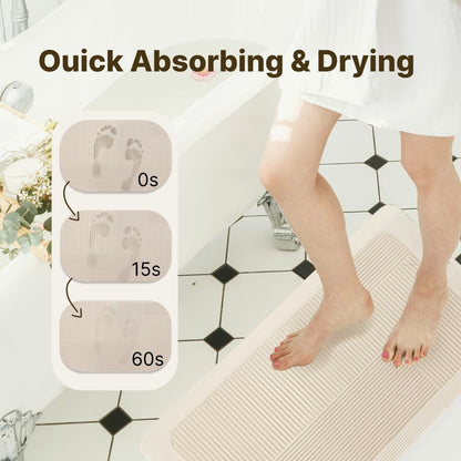Beige Striped Diatomite Bath Rug – Quick Dry Super Absorbent Diatomite Stone Shower Mat – Ultra Thin Non-Slip Rubber Bath Mats for Bathroom Floor, Stylish & Durable Home Décor (30×20 inch)