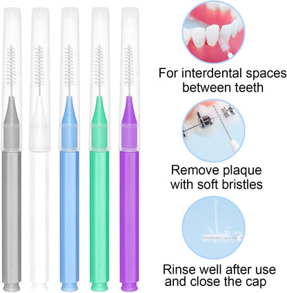 EasyHonor Braces Brush for Cleaner Interdental Brush Toothpick Dental Tooth Flossing Head Oral Dental Hygiene Flosser Toothpick Cleaners Tooth Cleaning Tool (5 Cool Colors,75pcs)