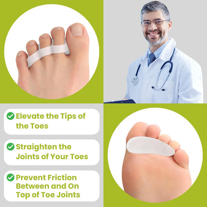 Bukihome Hammertoe Corrector Gel Toe Straighteners - 12 pcs Support Crest for Women & Men - Realign Bent, Crooked, Curled, Claw, Hammer Toes - White,Three Loop