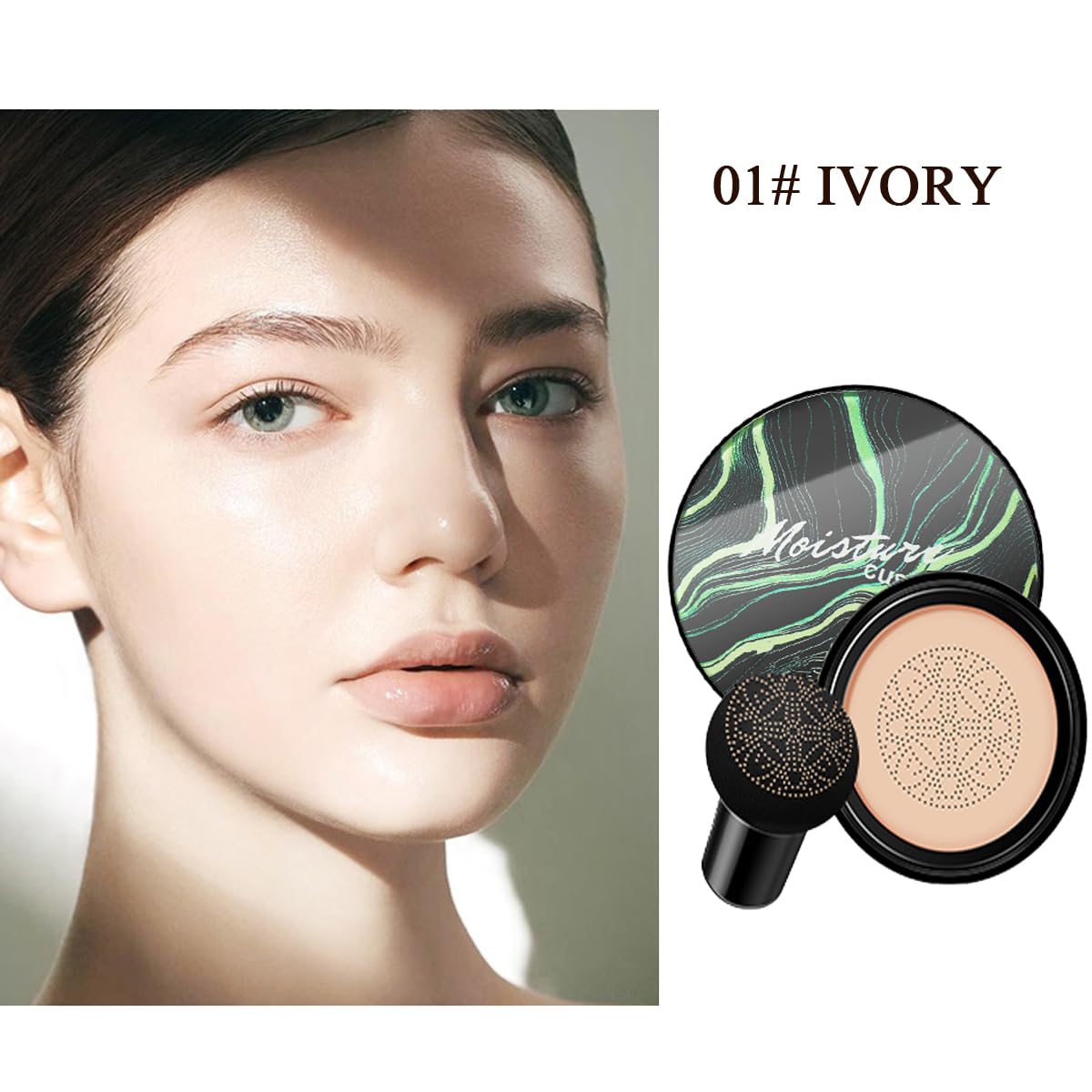 Air Cushion CC Cream Mushroom Head Foundation,BB Cream Makeup Foundation,Moisturizing Concealer,Long Lasting Full Coverage Waterproof,Even Skin Tone for All Skin Types (1# Ivory, 20g)