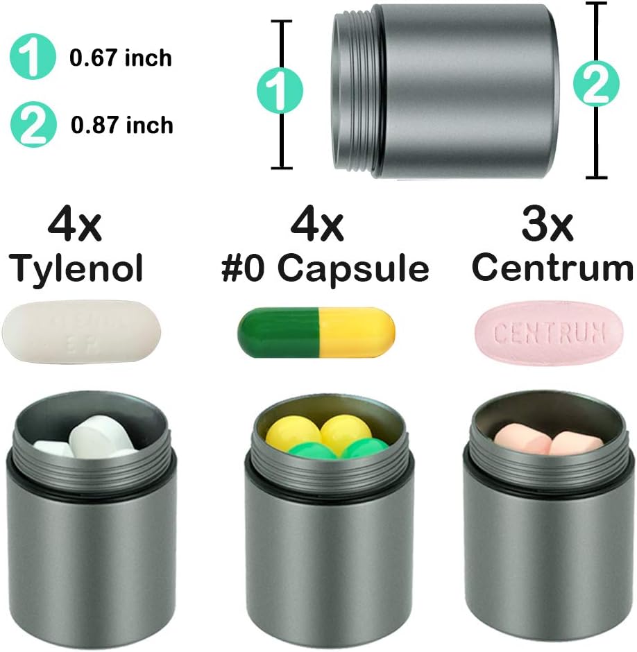 Portable Keychain Pill Case Holder, EFFIET 3 Compartments Metal Pocket Emergency Pill Container Box for Daily Supplyment (Red+Matt Finished)