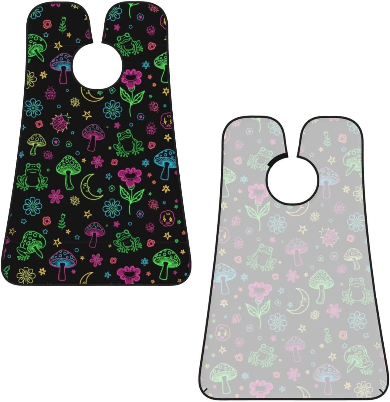 Adjustable Beard Bib, Non-Stick Hair Catcher Cape for Men's Shaving, Waterproof with 2 Suction Cups, Purple Flower Trippy Goth Moon Mushrooms Floral Shave Bib