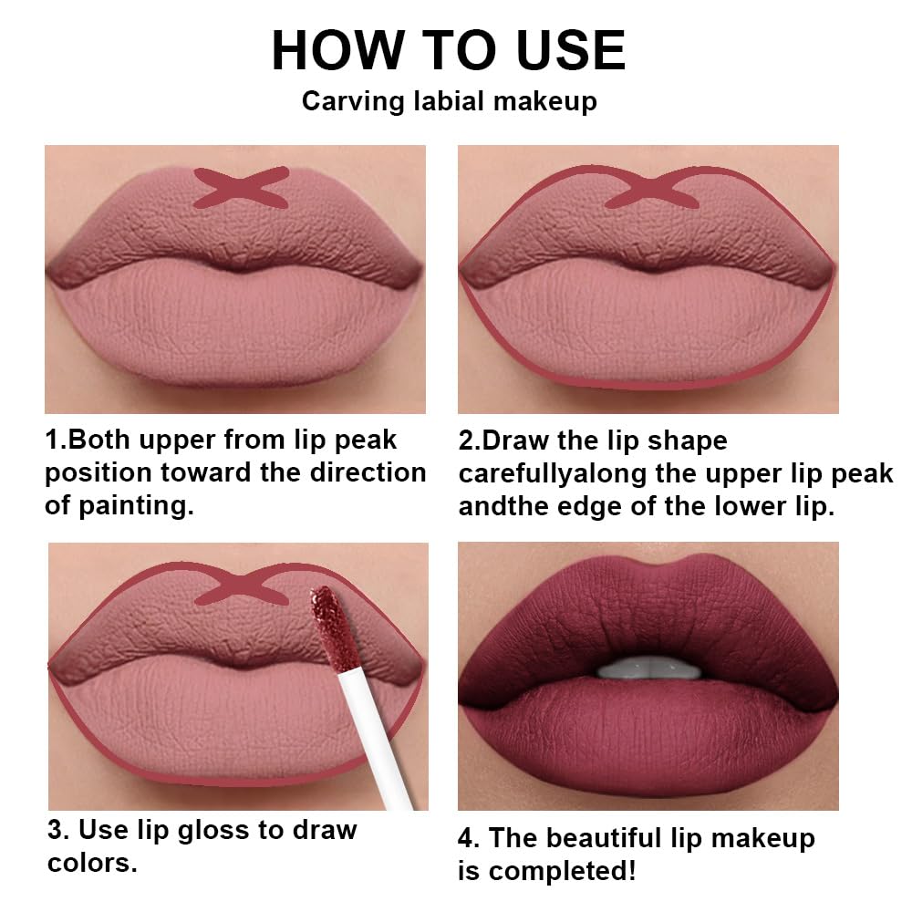 evpct 2Pcs Burgundy Red Matte Lip Liner Lipstick Combo Set for Women, Burgundy Lip Combo Set Liquid Lips Gloss Lipliner Stains Set Long Lasting Waterproof, Lips Makeup 24 Hours labiales originale