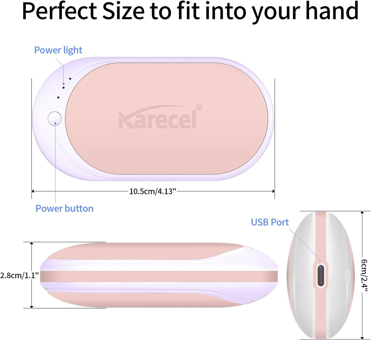 Karecel Hand Warmer Rechargeable, 5200mAh Electric Hand Warmer & Power Bank, Double-Sided Heating, USB Quick Charge, Portable Pocket Heater Handwarmer for Women Mens Gifts, Camping, Winter Sports