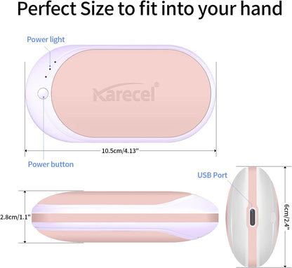 Karecel Hand Warmer Rechargeable, 5200mAh Electric Hand Warmer & Power Bank, Double-Sided Heating, USB Quick Charge, Portable Pocket Heater Handwarmer for Women Mens Gifts, Camping, Winter Sports