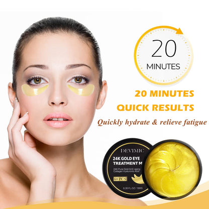 24K Gold Eye Mask, 30 Pairs Under Eye Masks for Dark Circles and Puffiness Treatment, Under Eye Patches for Puffy Eyes and Eye Bags, Gel Eye Mask Eye Pads for Face Skin Care